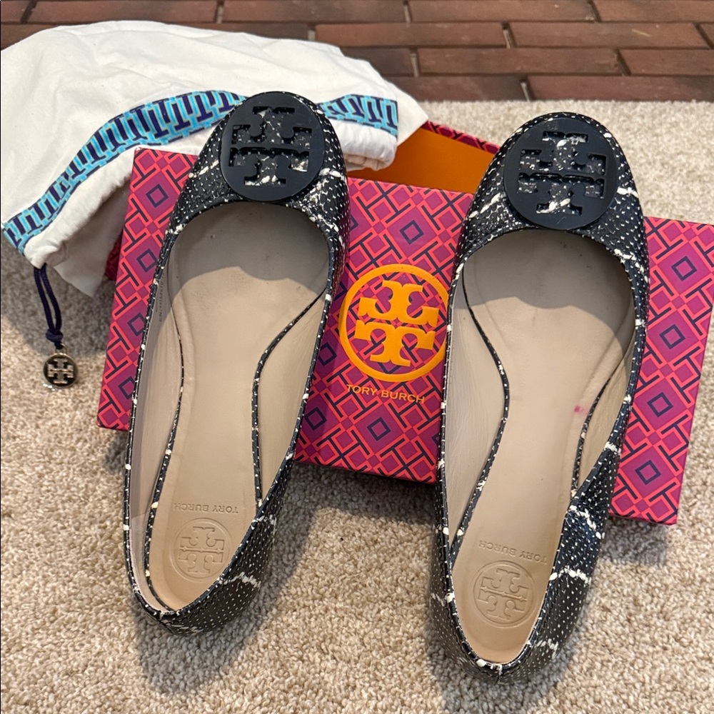 Tory Burch Black and White Patterned Flats